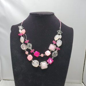 Christopher and banks double row Pink Fuchsia & Silver Components neckla…